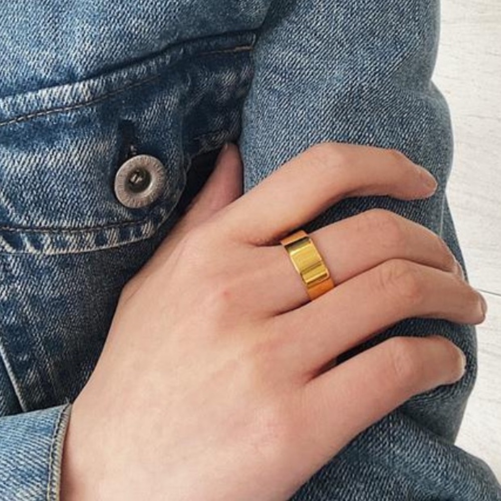 14K Wide Gold Minimalist Simple Band
